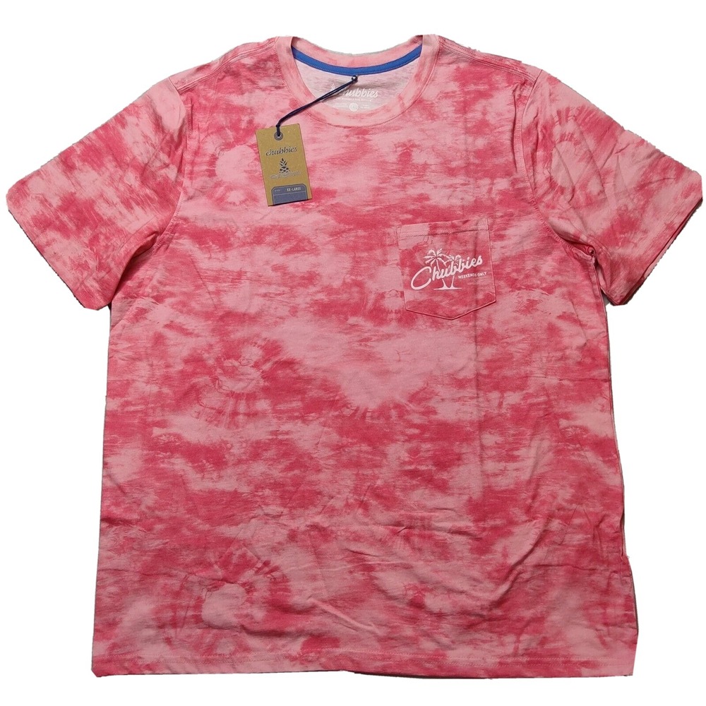CHUBBIES The Utah Weekends Only Men Size 2XL Pink Tie Dye Pocket T-Shirt NEW